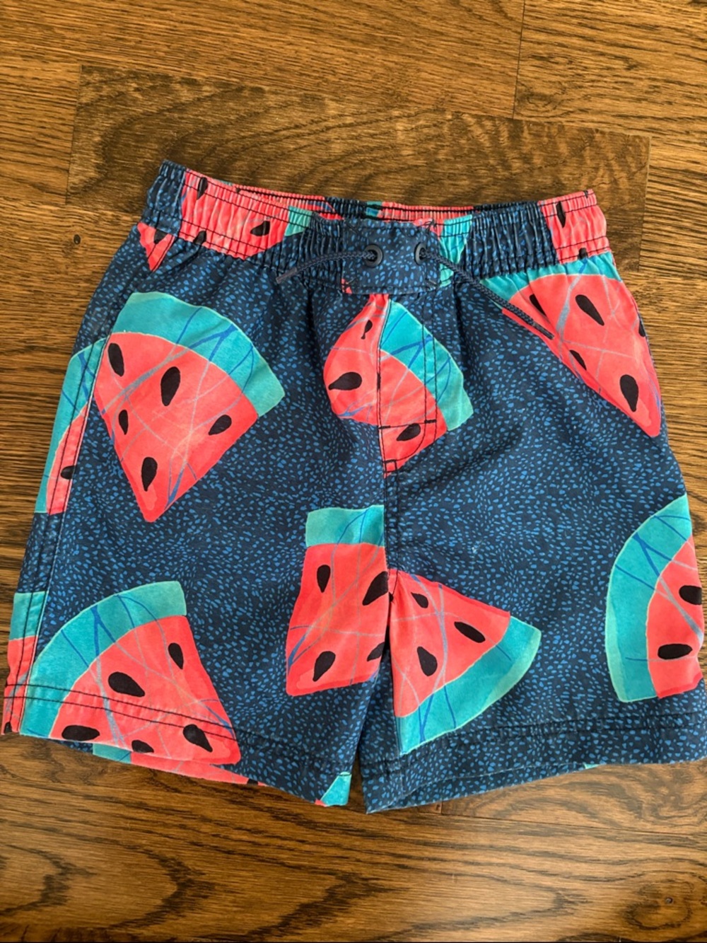Kids Watermelon Print Swim Shorts - Navy Background